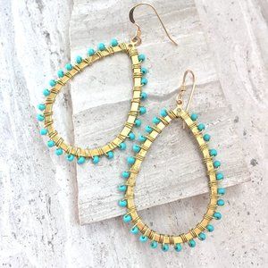 Turquoise beaded hoop Earrings — Gold